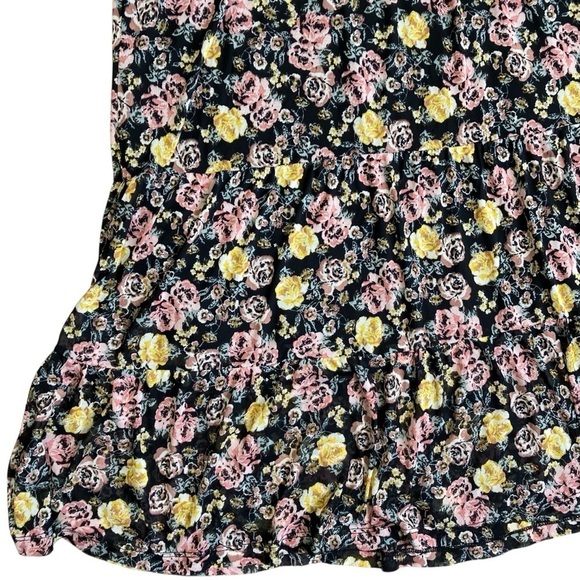 Maurices Plus Size Floral Mesh Midi Dress Tiered Black Multicolor Roses Sz 4X - Picture 13 of 16